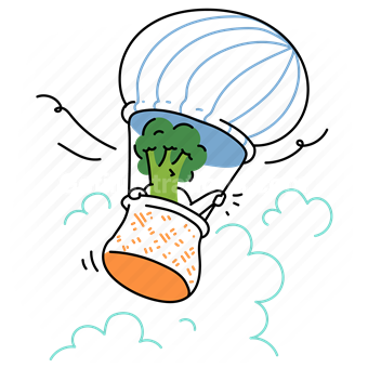 hot air balloon, transport, transportation, broccoli, flight